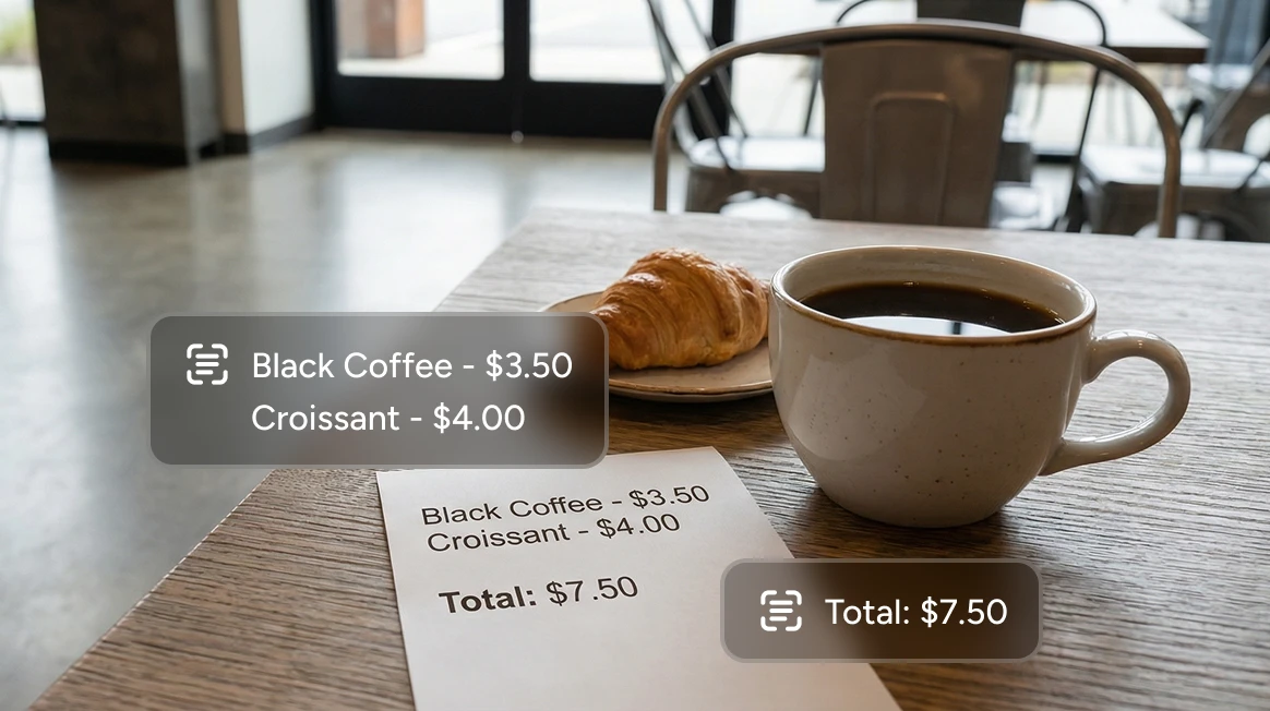 effect of extracting text from a coffee receipt